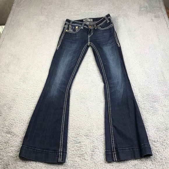 Rock And Roll Cowgirl Denim - Rock & Roll Cowgirl Trouser Jeans Womens 25 (28x31) Dark Wash Western Flared